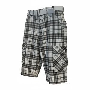 Men's Checkered Cargo Shorts - Black and White